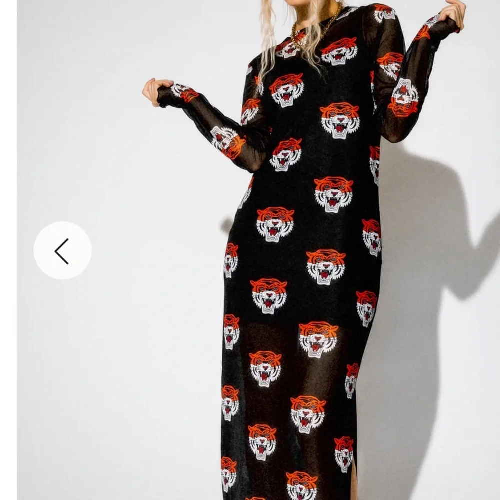 Dressed in LALA Black Mesh Dress with Red and White Tiger Print - Picture 6 of 6